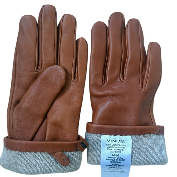 Vince Nappa Leather & Cashmere Luxury Gloves Brown Sz M - Picture 9 of 11